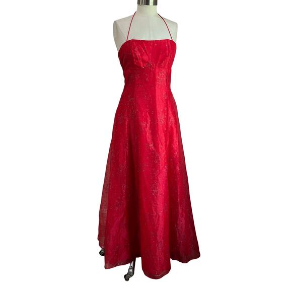 Zum Zum by Niki Livas Y2K Halter Cherry Red Glitter Prom Formal Dress Size  7/8 - Picture 1 of 9